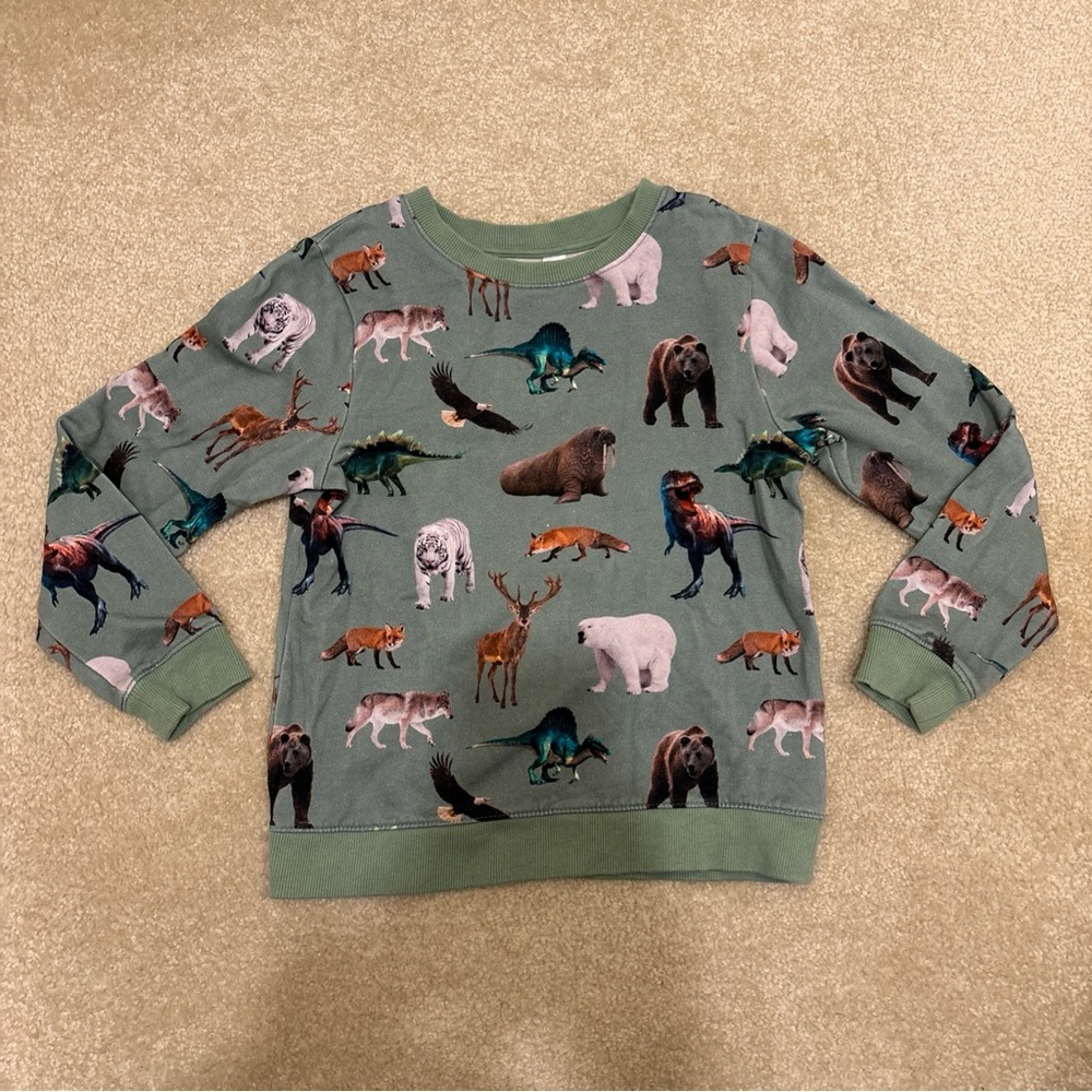 H&M Turquoise Green Pullover Sweatshirt Animal Prints Kids Size 8-10